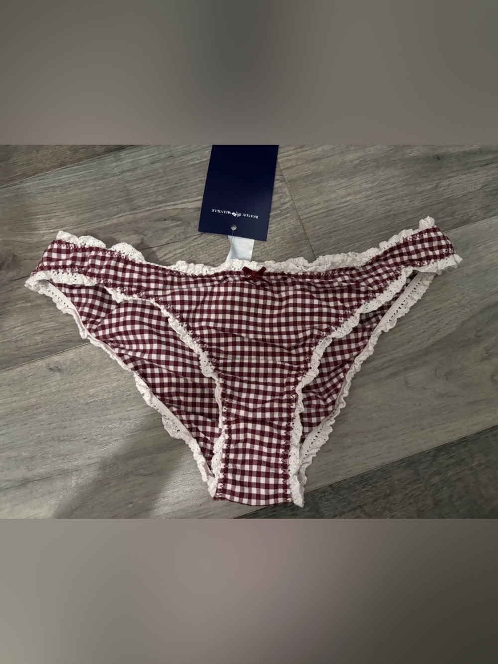 Brandy Melville Gingham Maroon Underwear with Bow and Lace